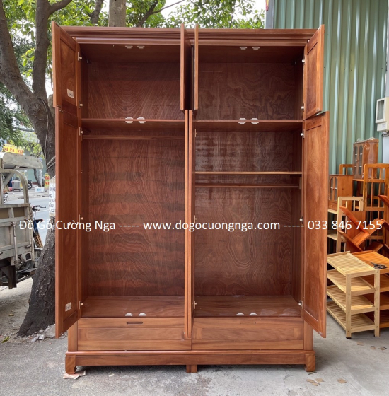Tủ quần áo gỗ xoan đào 2 tầng - 4 cánh
