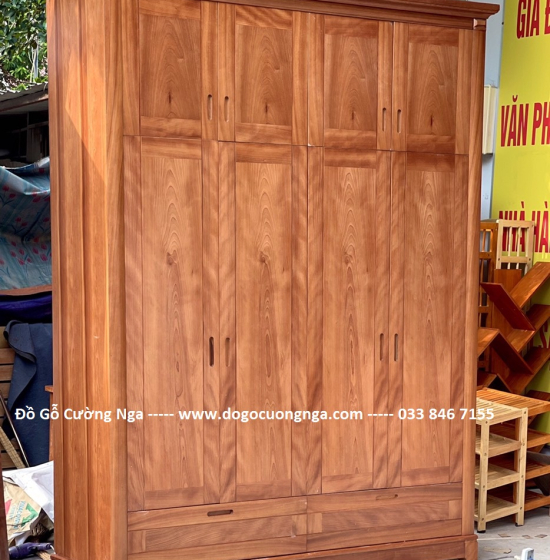 Tủ quần áo gỗ xoan đào 2 tầng - 4 cánh