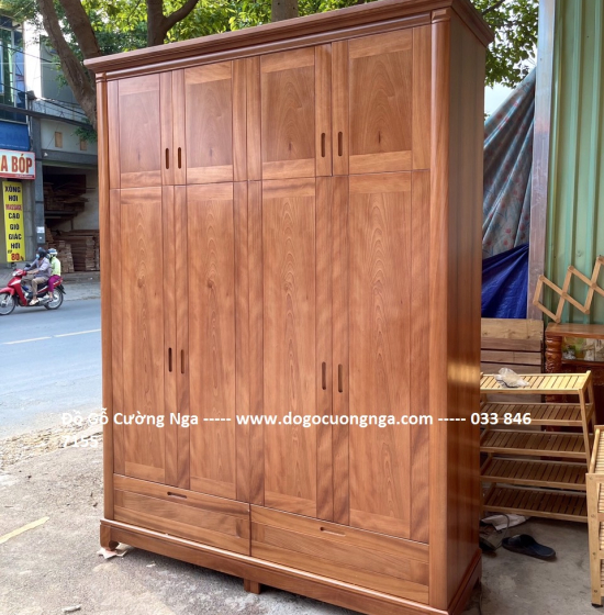 Tủ quần áo gỗ xoan đào 2 tầng - 4 cánh