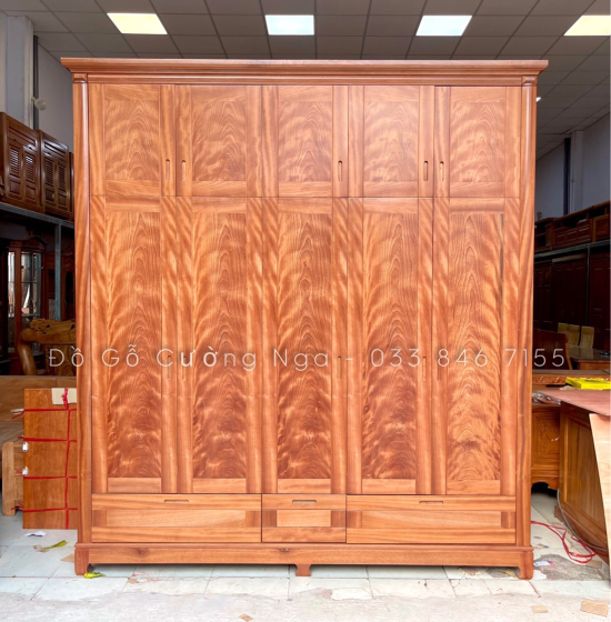 Tủ quần áo 2 tầng gỗ xoan đào 5 cánh - mẫu đơn giản 