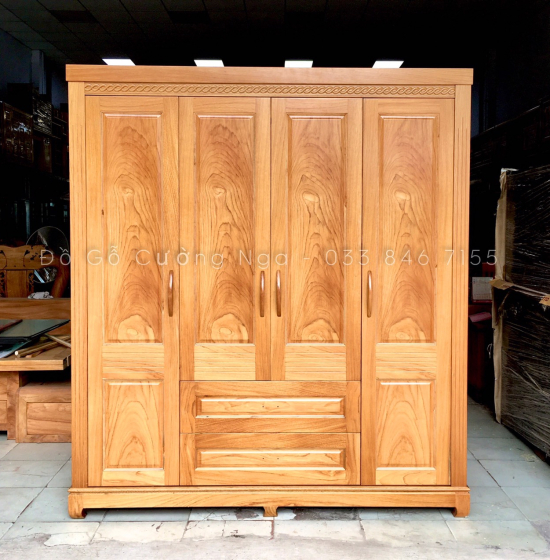 Tủ áo gỗ gõ đỏ 4 cánh mẫu trơn 