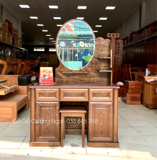 Bàn Trang Điểm Gỗ Sồi Nga Lau Màu Óc Chó Cao Cấp TĐ 028