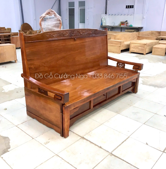 Trường kỷ kéo 1m2x2m - ghế kéo ra thành giường gỗ xoan đào 