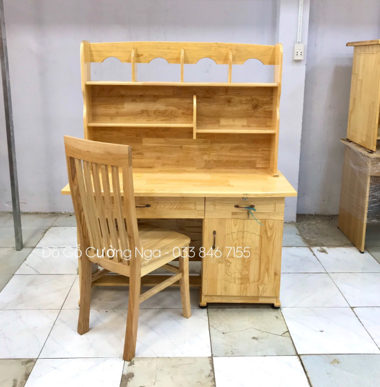 Bộ Bàn Ghế Học Sinh Gỗ Thông Giá Rẻ Kèm Kệ Sách 