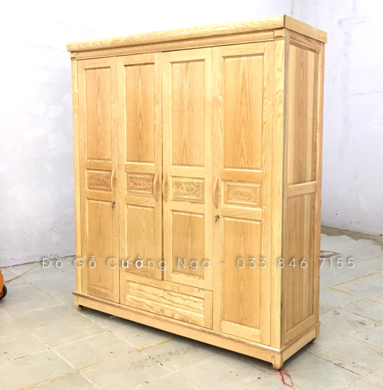 Tủ quần áo gỗ sồi nga 4 cánh mẫu đồng tiền hiện đại 