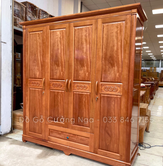 Tủ quần áo gỗ xoan đào 4 cánh giá rẻ 