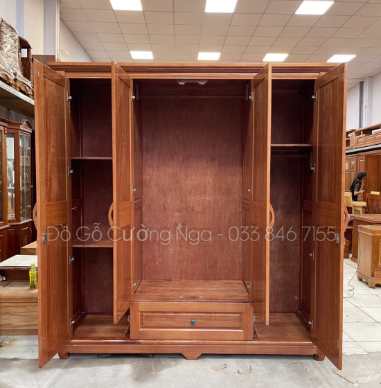 Tủ quần áo gỗ xoan đào 4 cánh giá rẻ 