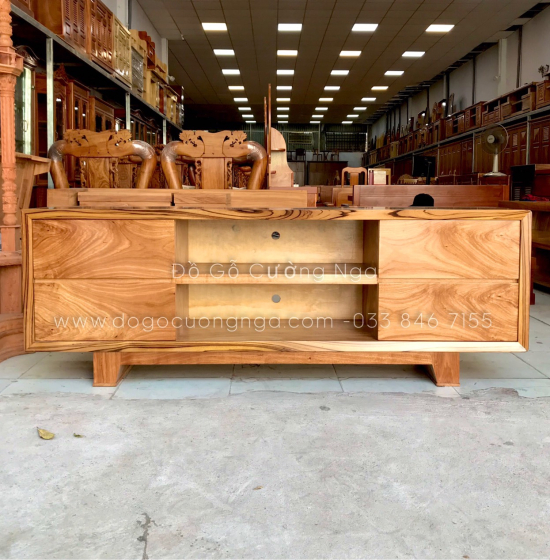 Kệ Tivi Gỗ Hương Xám Chân Vát - Hiện Đại KG 022