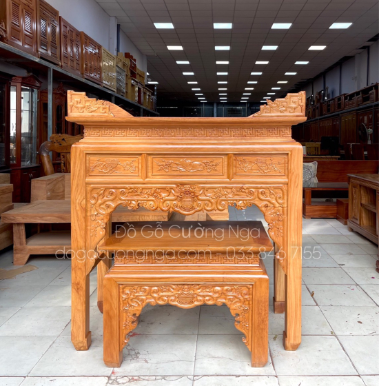 Bàn thờ gia tiên án gian gỗ gõ đỏ 1m27 mẫu như ý BT 02
