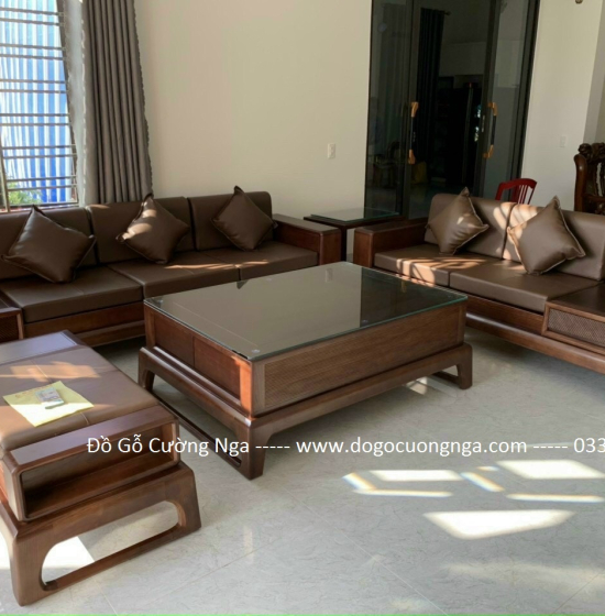 Sofa Gỗ Sôì Nga Màu Óc Chó Hiện Đại ( Tặng Nệm )
