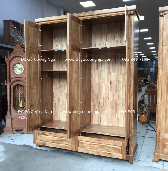 Tủ áo gỗ hương xám 4 cánh - 2 tầng hiện đại 