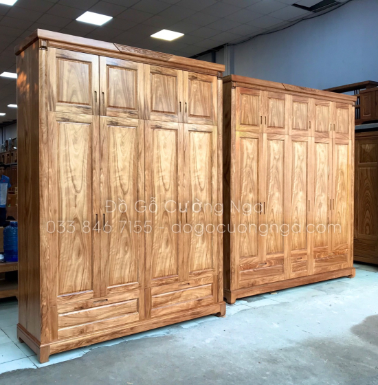 Tủ áo gỗ hương xám 4 cánh - 2 tầng hiện đại 