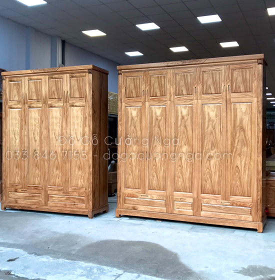 Tủ áo gỗ hương xám 4 cánh - 2 tầng hiện đại 