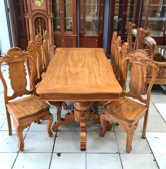 Bàn Ăn Gỗ Gõ Đỏ 8 Ghế Mẫu Bánh Tây Cao Cấp Sang Trọng 