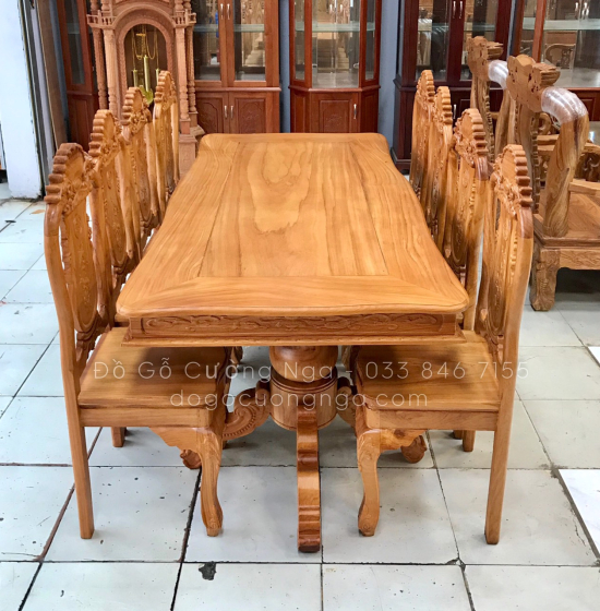 Bàn Ăn Gỗ Gõ Đỏ 8 Ghế Mẫu Bánh Tây Cao Cấp Sang Trọng 