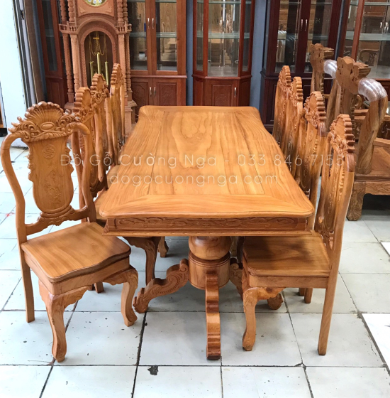 Bàn Ăn Gỗ Gõ Đỏ 8 Ghế Mẫu Bánh Tây Cao Cấp Sang Trọng 
