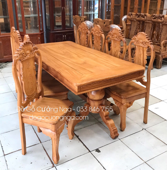Bàn Ăn Gỗ Gõ Đỏ 8 Ghế Mẫu Bánh Tây Cao Cấp Sang Trọng 