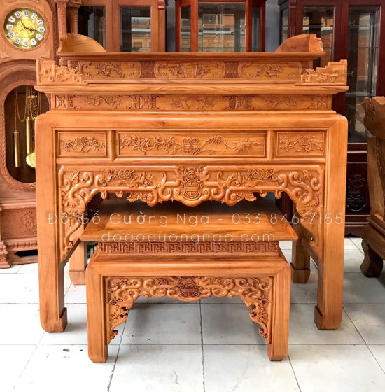 Bàn thờ gia tiên gỗ gõ đỏ tam cấp 1m75 - BT 05 