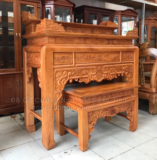 Bàn thờ gia tiên gỗ gõ đỏ tam cấp 1m75 - BT 05 