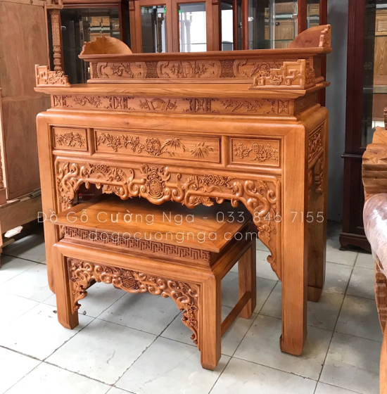 Bàn thờ gia tiên gỗ gõ đỏ tam cấp 1m75 - BT 05 