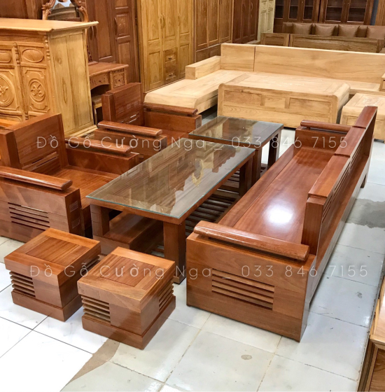 Bàn Ghế Sofa Gỗ Xoan Đào Cao Cấp - Đối Tay Trứng 
