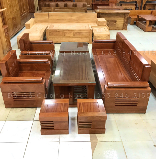 Bàn Ghế Sofa Gỗ Xoan Đào Cao Cấp - Đối Tay Trứng 