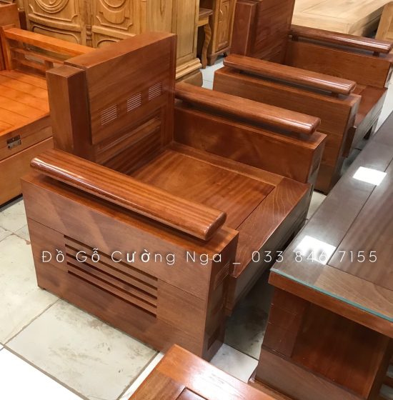 Bàn Ghế Sofa Gỗ Xoan Đào Cao Cấp - Đối Tay Trứng 