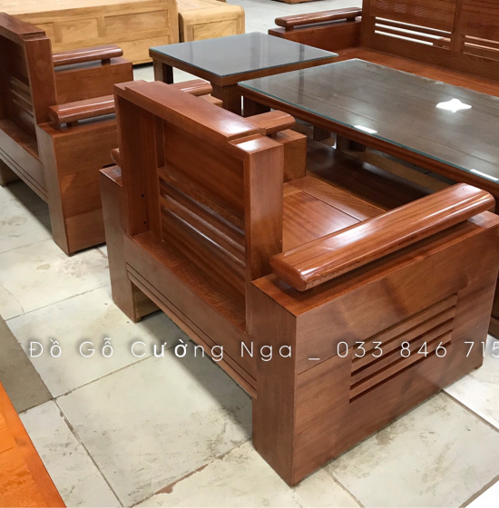 Bàn Ghế Sofa Gỗ Xoan Đào Cao Cấp - Đối Tay Trứng 