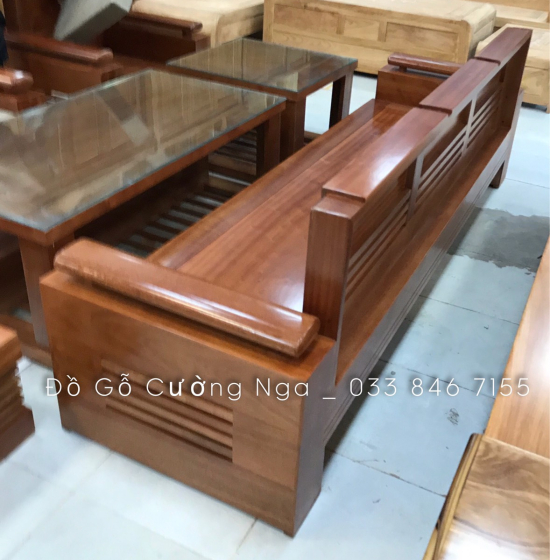 Bàn Ghế Sofa Gỗ Xoan Đào Đối Tay Trứng Kèm Nệm  