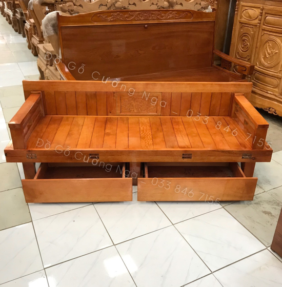 Giường gấp ô kéo gỗ sồi 1m2x1m9 - màu cánh gián 