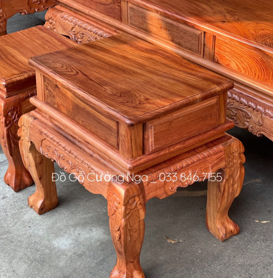 Bộ bàn ghế gỗ hương đá tay 12 chạm đào 