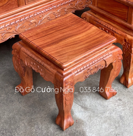 Bộ bàn ghế gỗ hương đá tay 12 chạm đào 