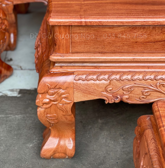 Bộ bàn ghế gỗ hương đá tay 12 chạm đào 