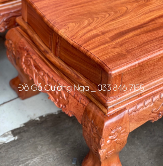 Bộ bàn ghế gỗ hương đá tay 12 chạm đào 