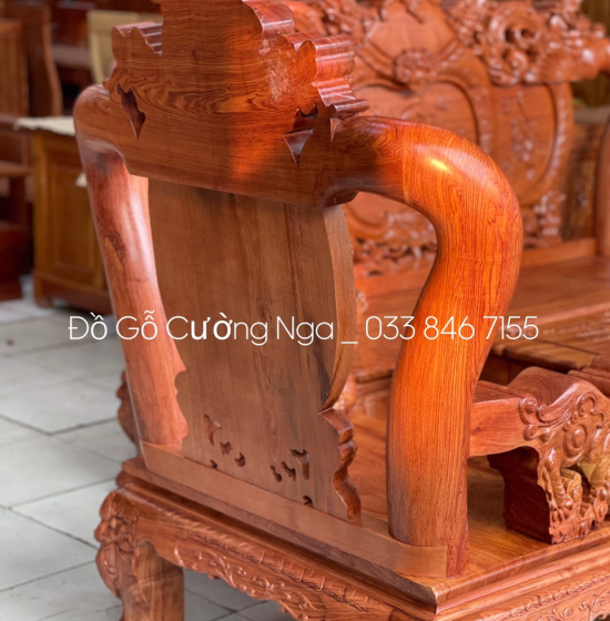 Bộ bàn ghế slaon gỗ hương đá cột 12 - nghê phượng 