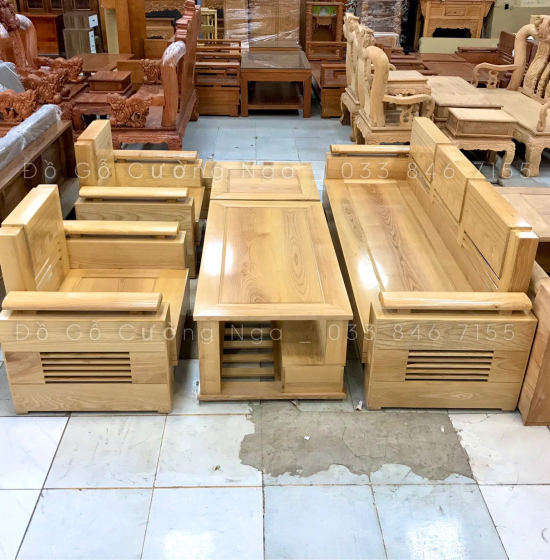 Bàn Ghế Sofa Gỗ Sồi Nga Mẫu Đối - Tay Trứng SF 70