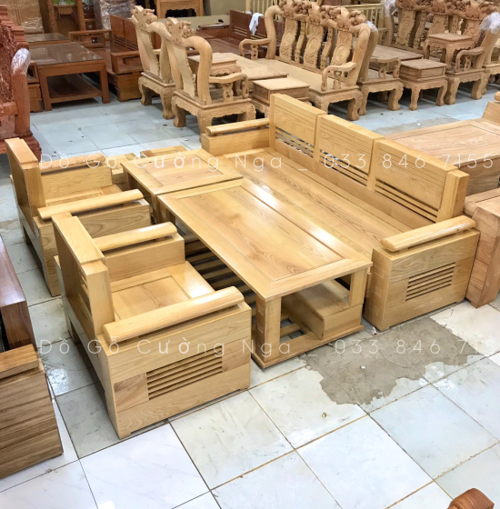Bàn Ghế Sofa Gỗ Sồi Nga Mẫu Đối - Tay Trứng SF 70