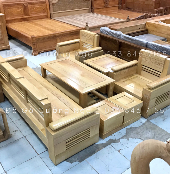 Bàn Ghế Sofa Gỗ Sồi Nga Mẫu Đối - Tay Trứng SF 70