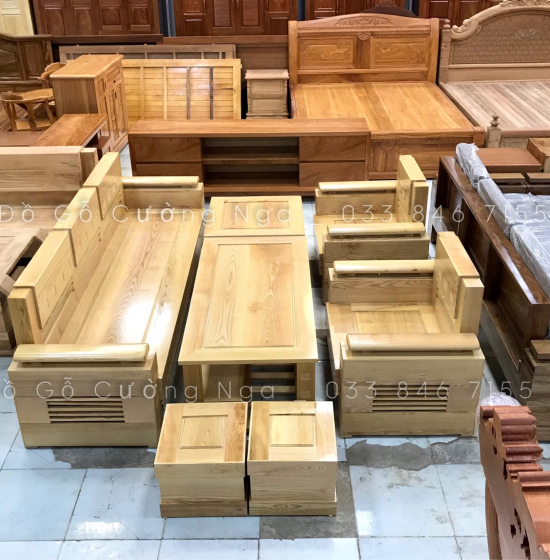 Bàn Ghế Sofa Gỗ Sồi Nga Mẫu Đối - Tay Trứng SF 70
