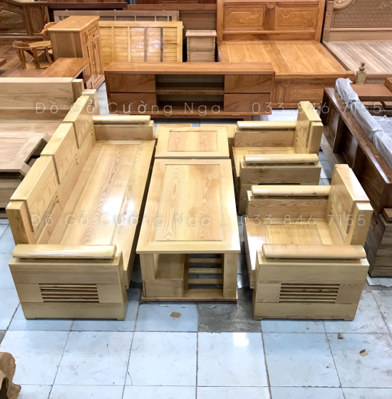 Bàn Ghế Sofa Gỗ Sồi Nga Mẫu Đối - Tay Trứng SF 70