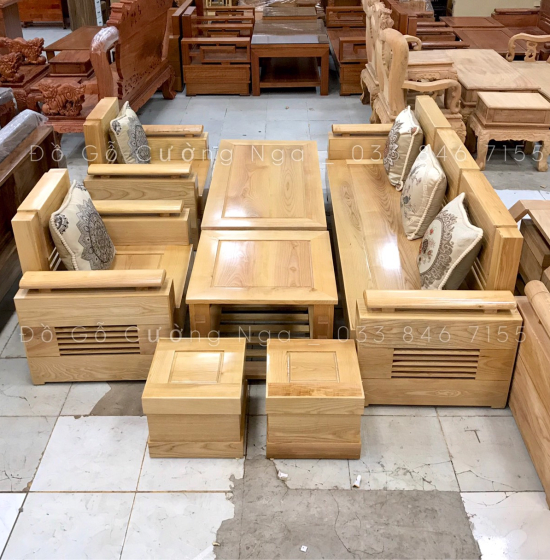 Bàn Ghế Sofa Gỗ Sồi Nga Mẫu Đối - Tay Trứng SF 70