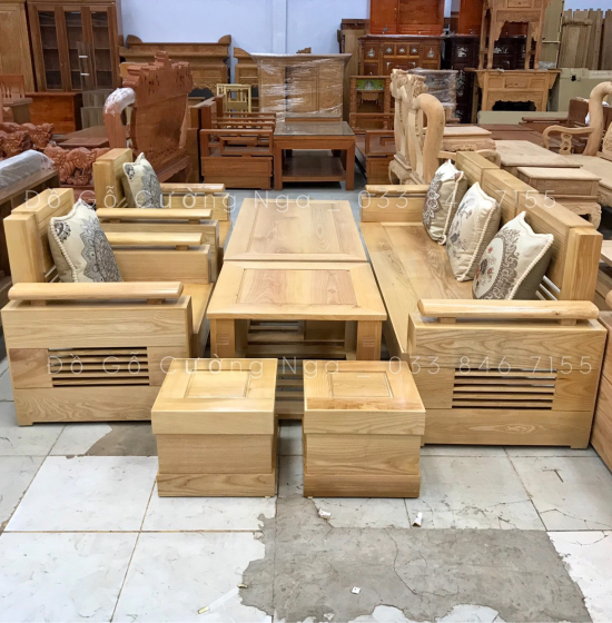 Bàn Ghế Sofa Gỗ Sồi Nga Mẫu Đối - Tay Trứng SF 70