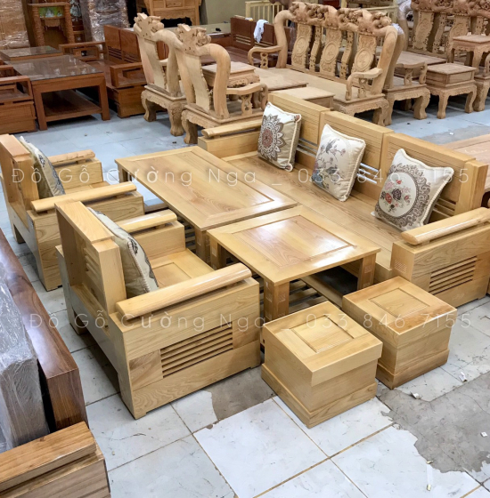 Bàn Ghế Sofa Gỗ Sồi Nga Mẫu Đối - Tay Trứng SF 70