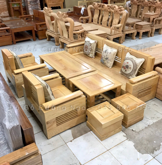 Bàn Ghế Sofa Gỗ Sồi Nga Mẫu Đối - Tay Trứng SF 70