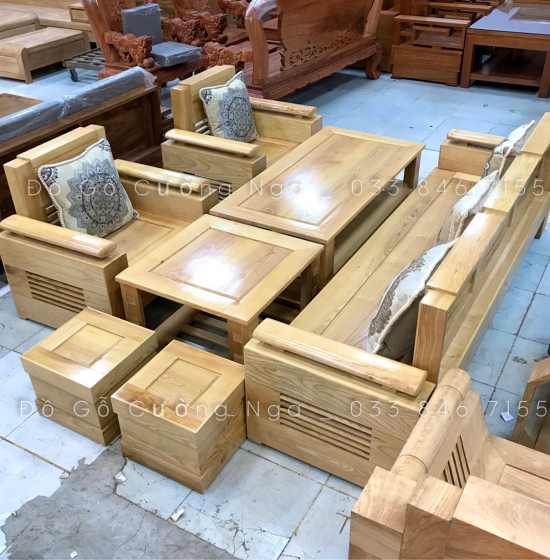 Bàn Ghế Sofa Gỗ Sồi Nga Mẫu Đối - Tay Trứng SF 70