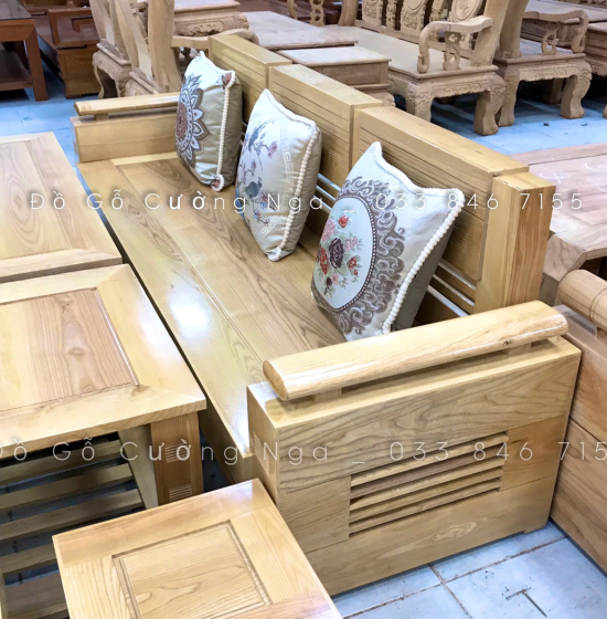 Bàn Ghế Sofa Gỗ Sồi Nga Mẫu Đối - Tay Trứng SF 70