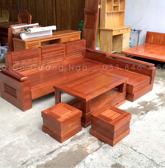 Bàn Ghế Sofa Gỗ Xoan Đào 2m1x1m6 - Tay Trứng Hiện Đại