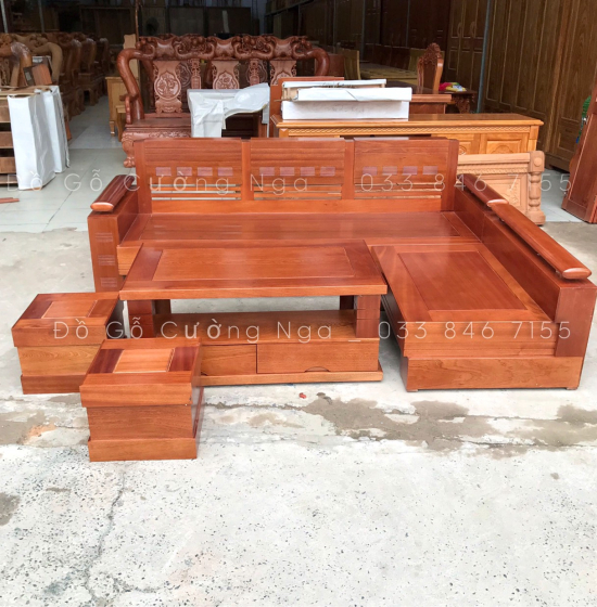 Bàn Ghế Sofa Gỗ Xoan Đào 2m1x1m6 - Tay Trứng Hiện Đại
