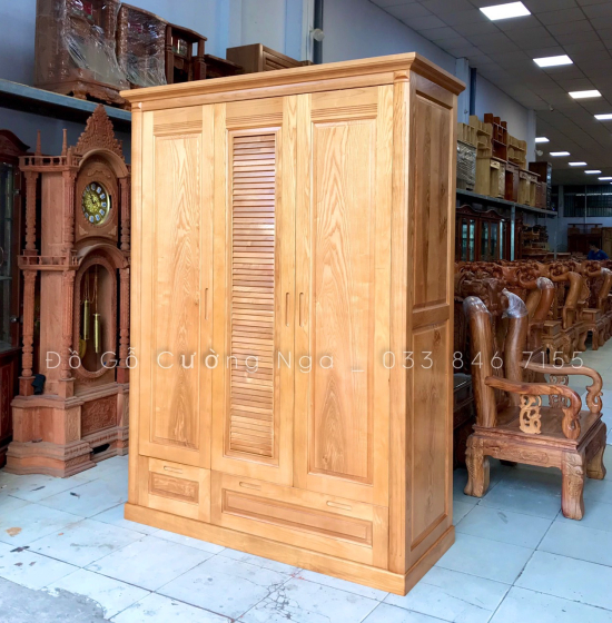 Tủ Áo Gỗ Sồi Nga 3 Cánh 2 Buồng Hiện Đại 