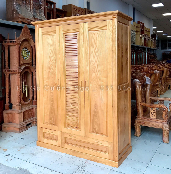 Tủ Áo Gỗ Sồi Nga 3 Cánh 2 Buồng Hiện Đại 